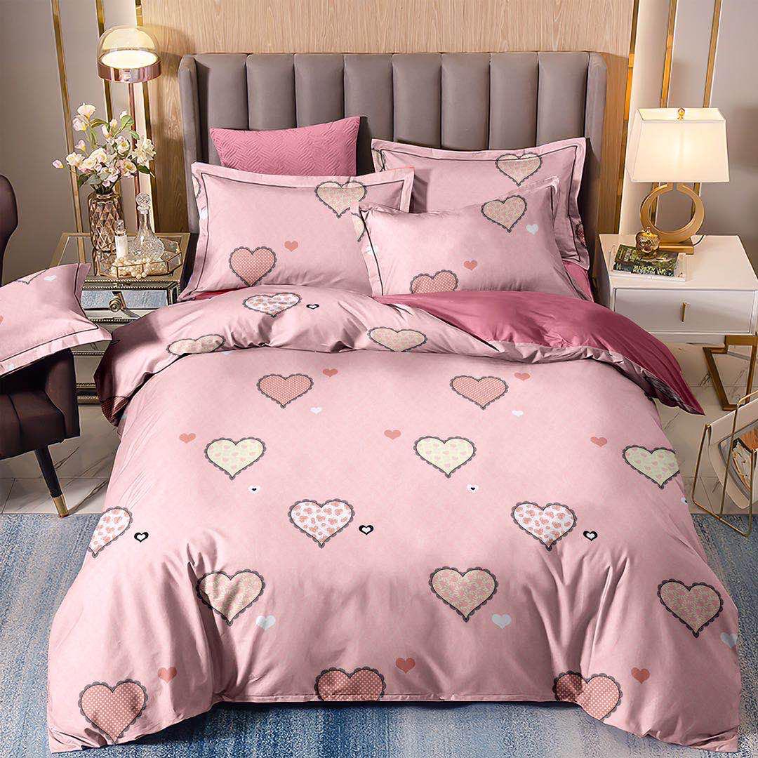 Set pentru pat din finet gros, 6 piese, JOJO HOME,cu doua fete,Inimioare
