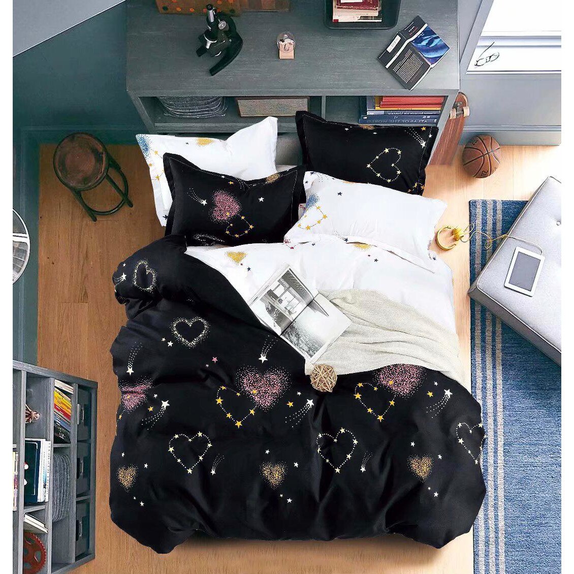 Set pentru pat din finet gros, 6 piese, JOJO HOME,stars and Hearts