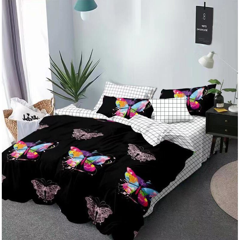 Set pentru pat din finet gros, 6 piese, JOJO HOME,cu doua fete,Fluturi multicolori
