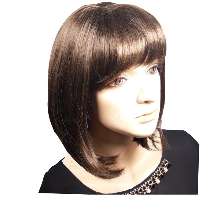 Peruca dama, fibra sintetica, cu aspect natural, saten deschis, bob