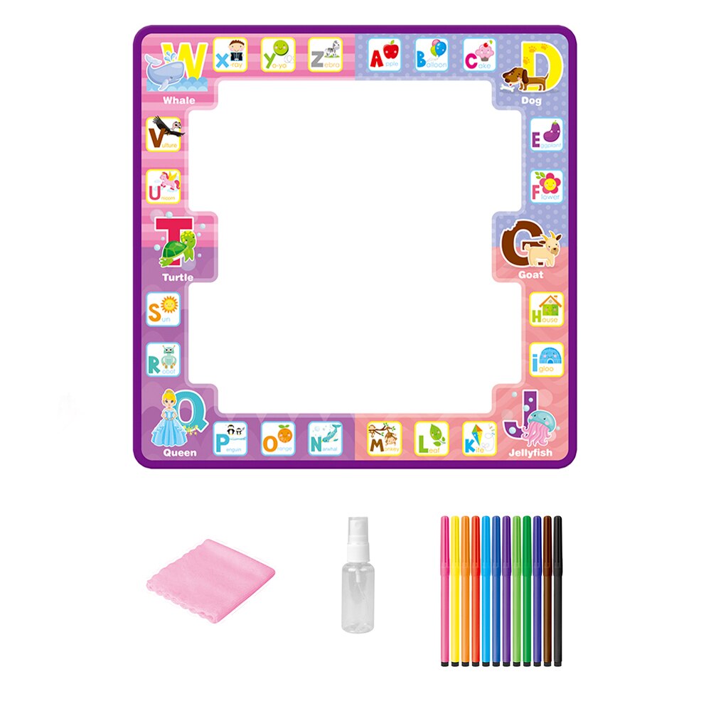 Set pentru desen, Covoras Magic Lavabil,12 Carioci, Prosopel si Recipient pentru Apa