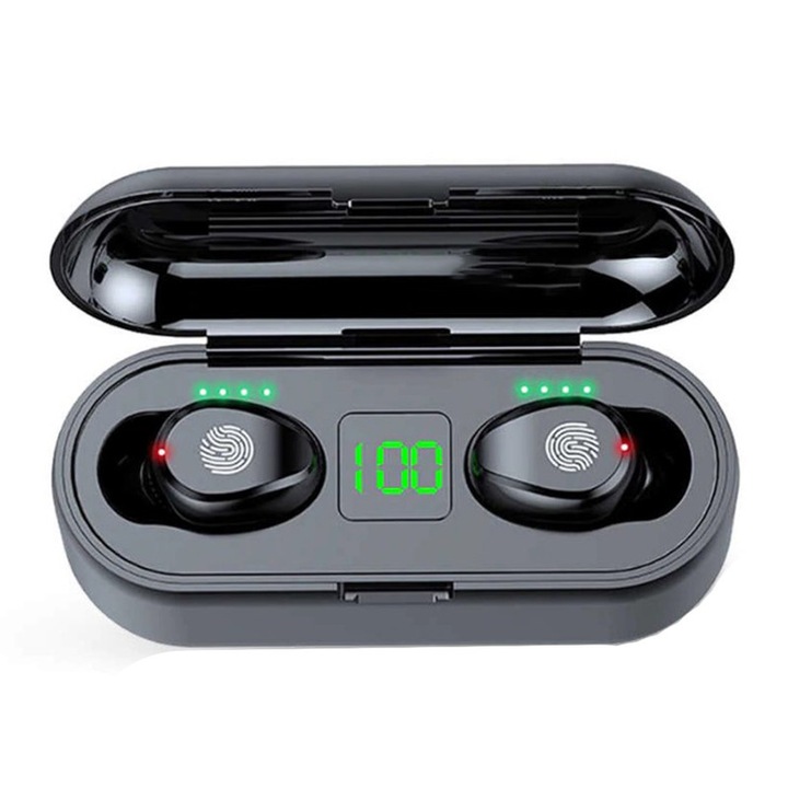 Vezeték nélküli fejhallgató F9-5c, Bluetooth 5.0, TWS, Powerbank, fekete