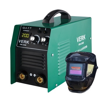 Invertor de sudura Verk VWI-200B cu masca de sudura heliomata, 200 A, AKT Invertor de sudura Verk VWI-200B cu masca de sudura heliomata, 200 A, AKT