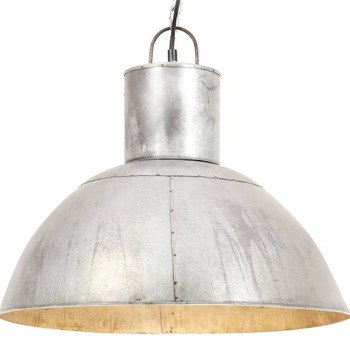 Lampa suspendata rotunda, vidaXL, Fier, 48 x 41 cm, Argintiu Lampa suspendata rotunda, vidaXL, Fier, 48 x 41 cm, Argintiu