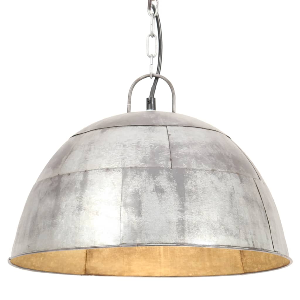 Lampa suspendata vintage rotunda, vidaXL, Fier, 41 x 26.5 cm, Argintiu