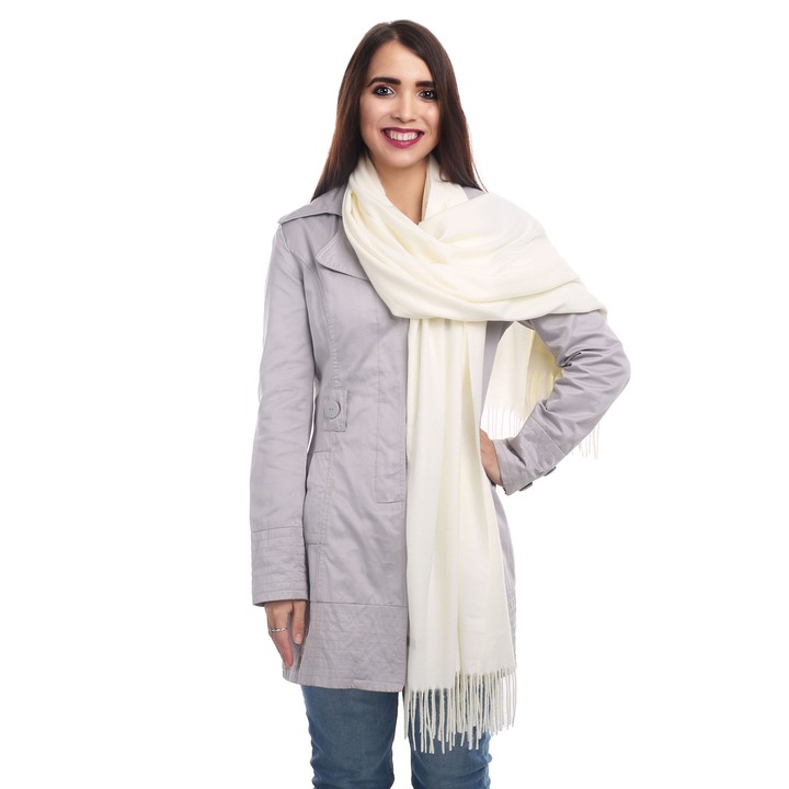 Шал от кашмир, голям, напа, дамски, екрю