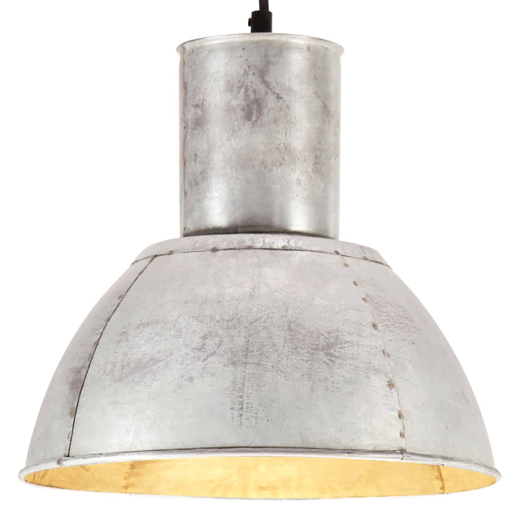 Lampa suspendata rotunda, vidaXL, Fier, 28.5 x 28 cm, Argintiu