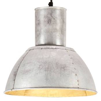 Lampa suspendata rotunda, vidaXL, Fier, 28.5 x 28 cm, Argintiu Lampa suspendata rotunda, vidaXL, Fier, 28.5 x 28 cm, Argintiu
