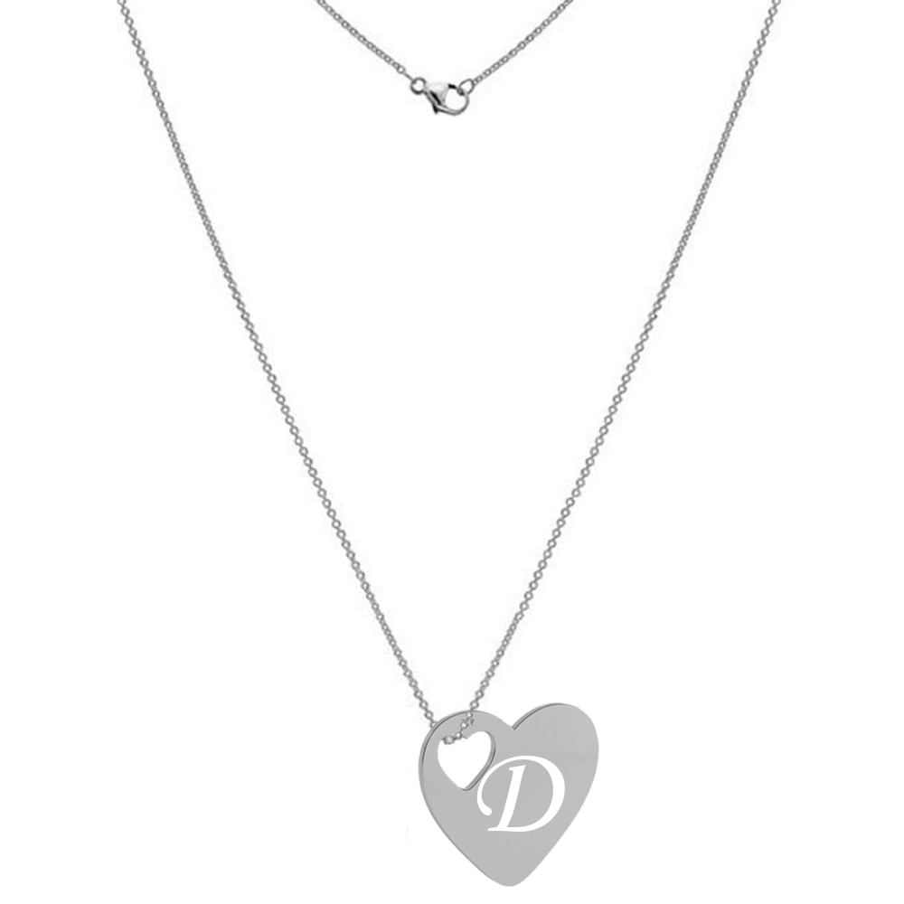 Lant argint 925, 70 cm, si charm inima argint 925, gravat litera D