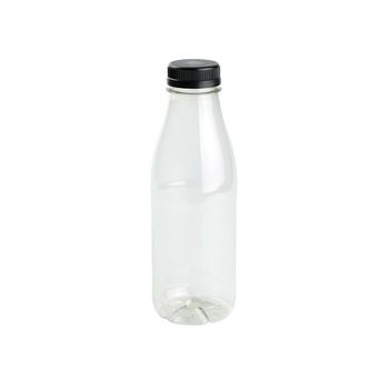 Set Sticle transparente rotunde, capac negru, rPET, 250 ml, 90 buc Set Sticle transparente rotunde, capac negru, rPET, 250 ml, 90 buc