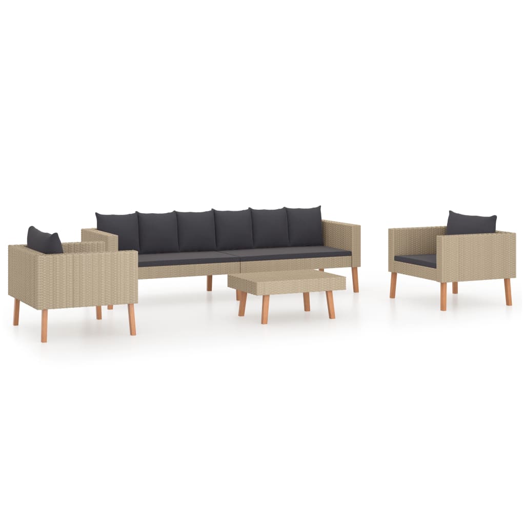 Set mobilier de gradina cu 4 piese cu perne negre, vidaXL, Tesatura, 218 x 67 x 60 cm, Bej