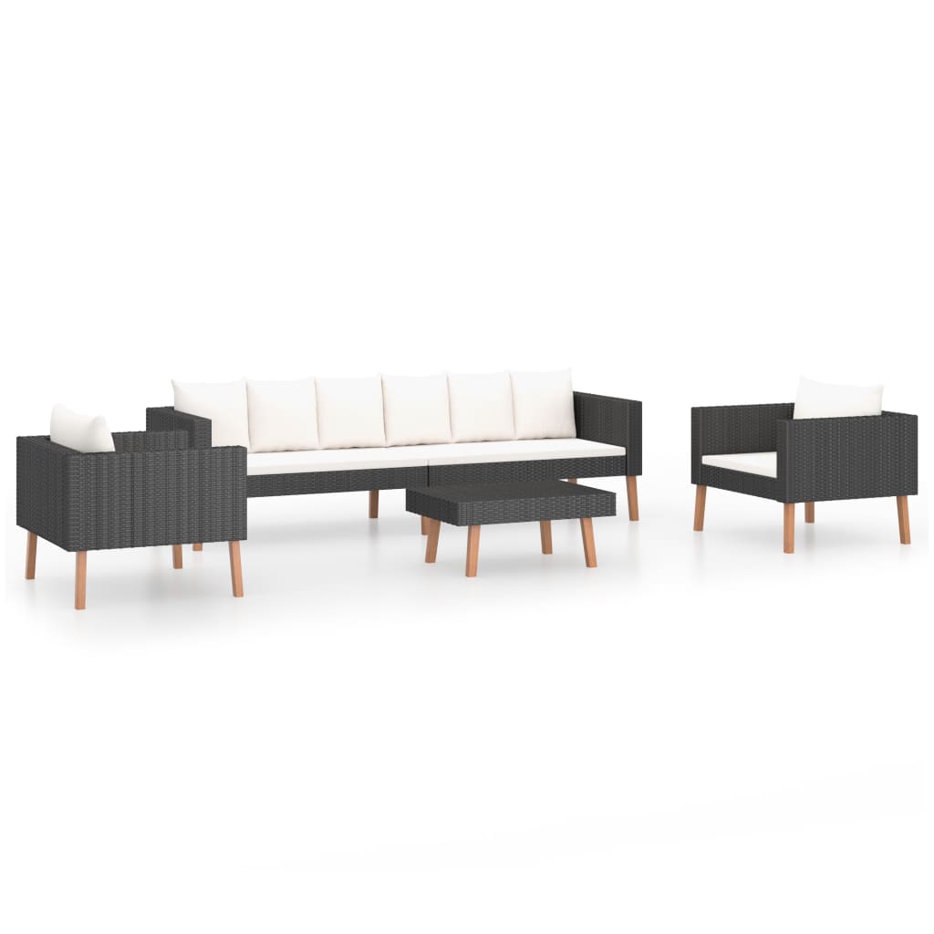 Set mobilier de gradina cu 4 piese cu perne albe, vidaXL, Tesatura, 218 x 67 x 60 cm, Negru