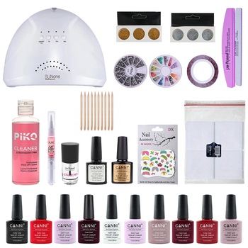 Kit oja semipermanenta Lila Rossa Best Seller, Canni, lampa uv led SunOne 48 W + 10 oje Canni + baza + top Kit oja semipermanenta Lila Rossa Best Seller, Canni, lampa uv led SunOne 48 W + 10 oje Canni + baza + top