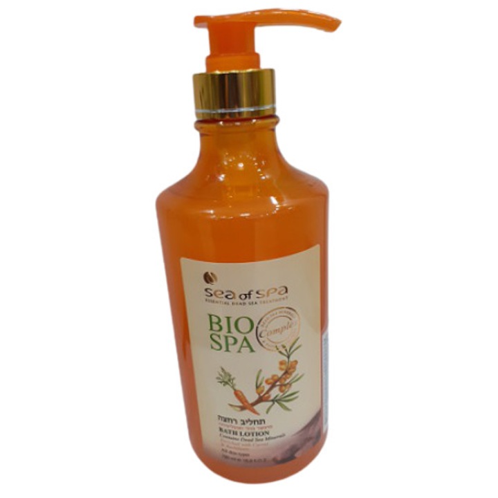 Homoktövis és sárgarépa fürdőtej, Holt-tengeri ásványokkal és homoktövis- és sárgarépaolajjal dúsított, Sea of Spa, BIO SPA, 780 ml