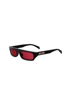 Moschino, Ochelari de soare dreptunghiulari cu lentile uni, Negru/Auriu, 53-19-135 Standard Moschino, Ochelari de soare dreptunghiulari cu lentile uni, Negru/Auriu, 53-19-135 Standard