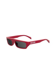 Moschino, Ochelari de soare dreptunghiulari cu lentile uni, Rosu/Argintiu, 53-19-135 Standard Moschino, Ochelari de soare dreptunghiulari cu lentile uni, Rosu/Argintiu, 53-19-135 Standard