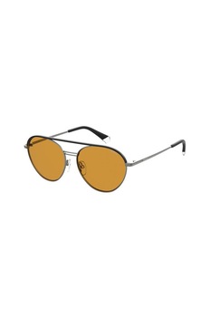 Polaroid, Ochelari de soare aviator cu lentile polarizate, Argintiu/Negru, 56-15-145 Standard Polaroid, Ochelari de soare aviator cu lentile polarizate, Argintiu/Negru, 56-15-145 Standard