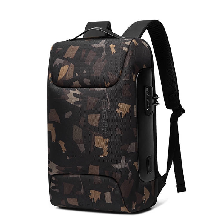 Rucsac antifurt smart GIFTX Urbio Camuflaj, impermeabil, cu USB si cifru