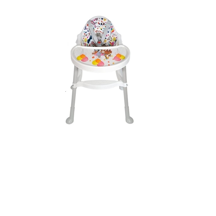 Scaun de masa pentru bebelusi Comfort, husa lavabila, culoare alb multicolor