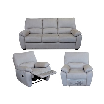 Set canapea 3 locuri extensibila si 2 fotolii cu recliner manual, Model 2818, 3B-1R-1R, Microfibra Bej 04-02 Set canapea 3 locuri extensibila si 2 fotolii cu recliner manual, Model 2818, 3B-1R-1R, Microfibra Bej 04-02