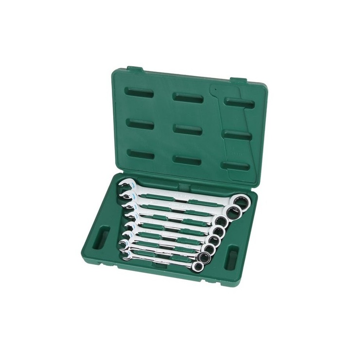 Комплект гаечни ключове Sata, с тресчотка, 8 части, отвор 8-19 мм