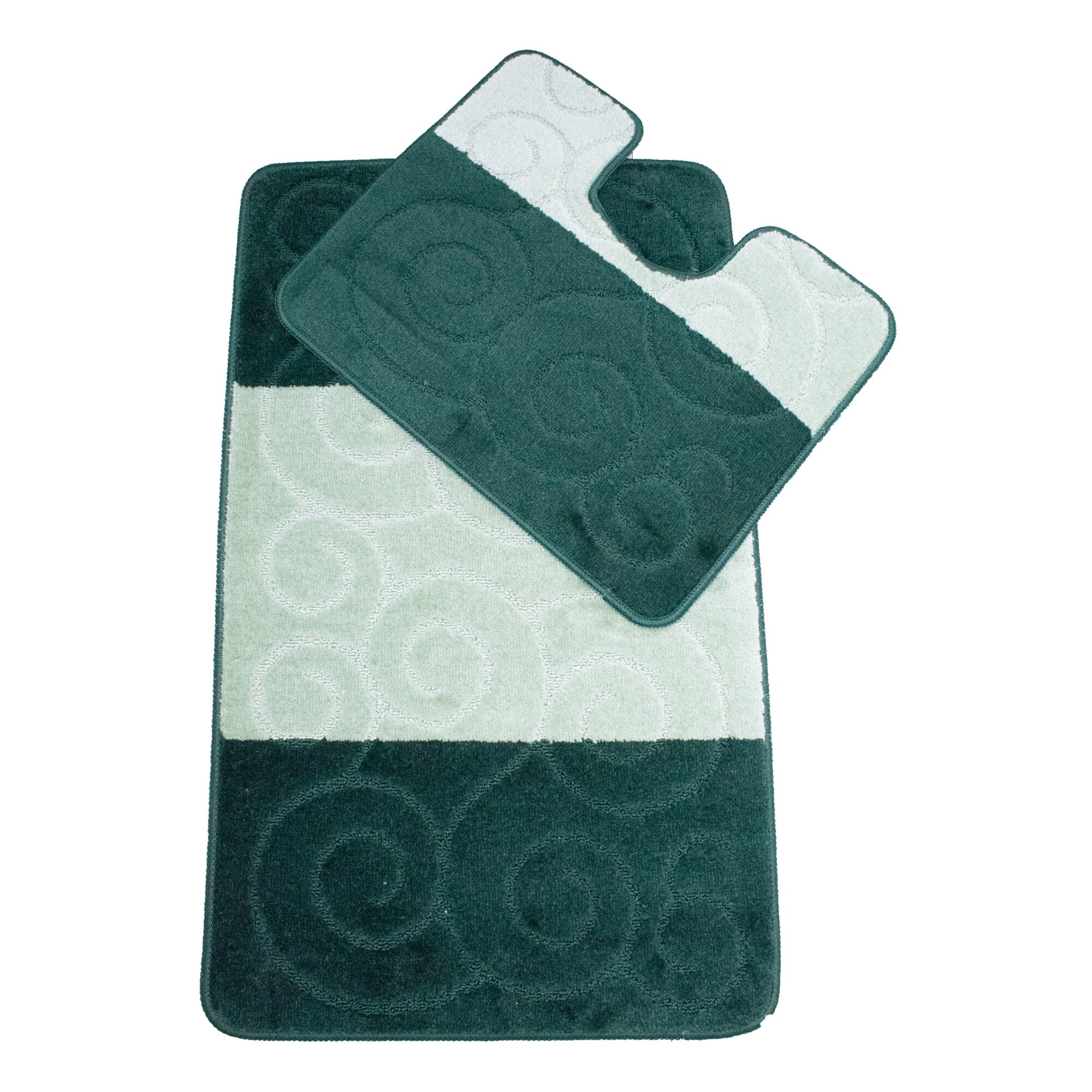 Set 2 covorase baie Betys, 60x100cm/50x60cm, antiderapant, polipropilena, tip dungi, culoare verde deschis si verde inchis , model melci, gramaj 1200 g