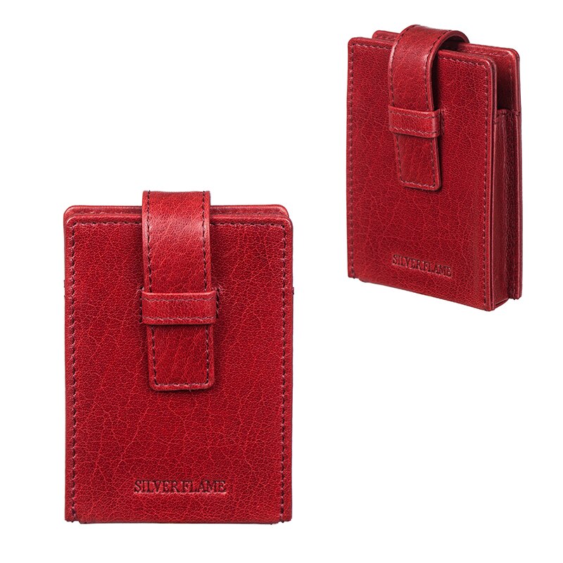 Husa pachet tigari Silver Flame, piele naturala, 100 mm, Rosu