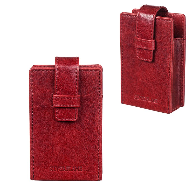 Husa pachet tigari Silver Flame, piele naturala, 10cm, Rosu