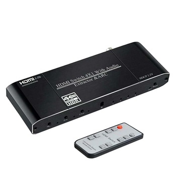 Switch HDMI 2.0 4K@60Hz 4 intrari 1 iesire HDMI, 1 iesire Toslink, 1 iesire coaxial, 1 iesire 3.5mm L/R, Audio Extractor si ARC, telecomanda, HDCP 2.2, negru, HOPE R Switch HDMI 2.0 4K@60Hz 4 intrari 1 iesire HDMI, 1 iesire Toslink, 1 iesire coaxial, 1 iesire 3.5mm L/R, Audio Extractor si ARC, telecomanda, HDCP 2.2, negru, HOPE R