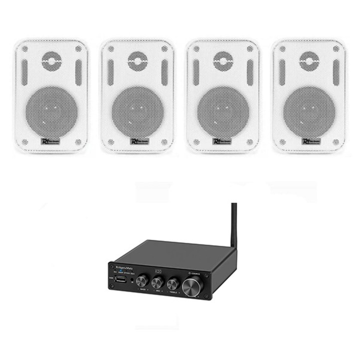 Амбиентна аудио система, 4 x високоговорителя и усилвател, 2 x 50w, Audiosat, bluetooth, бял