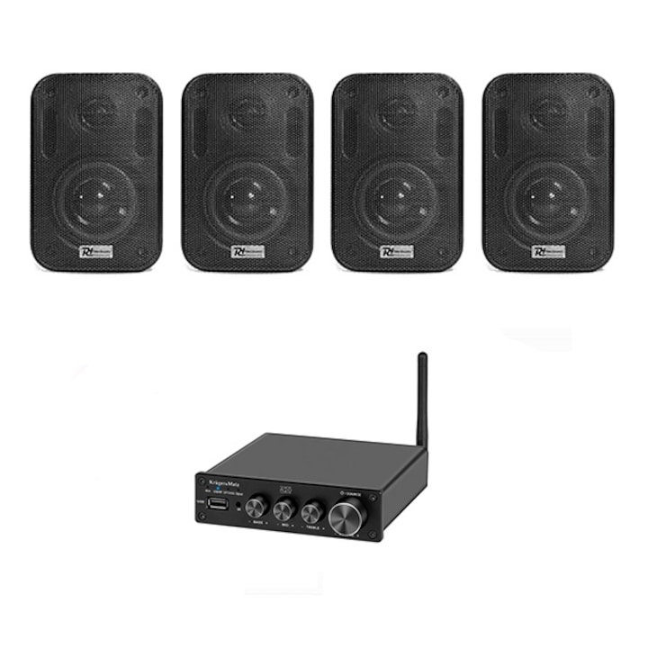 Sistem audio ambiental, 4 x boxe un amplificator, 2 x 50w, bluetooth, negru