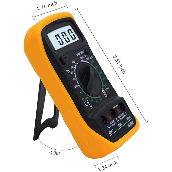 Multimetru digital electric cu 2 cabluri, 3,4x7x14 cm, Galben/Negru ...