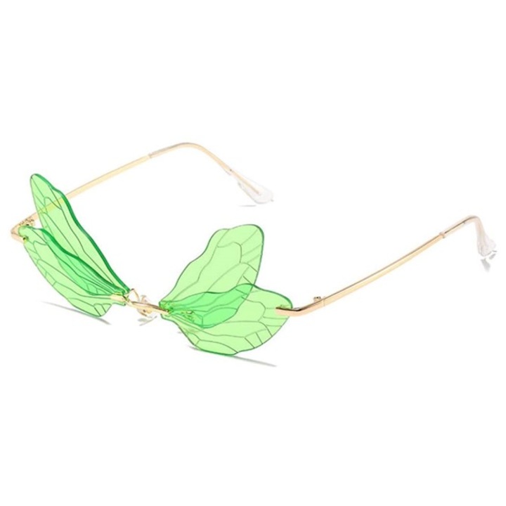 Ochelari de soare, Venisymlis, Lentile transparente, Rama metalica, Model aripi, Verde