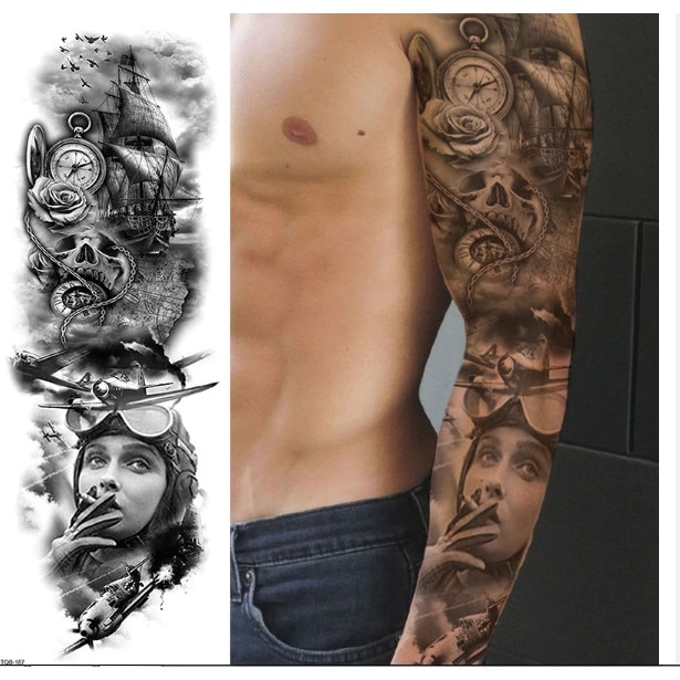 Tatuaj temporar The Risk Taker Waterproof Full Arm 48x17 cm - eMAG.ro