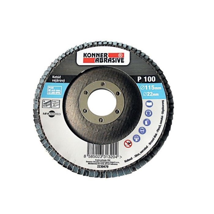 Disc lamelar pentru slefuit Konner 260, 115x22 mm, A80, pentru Inox