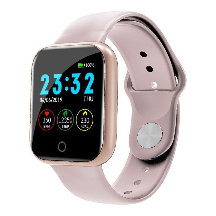 Ceas Smartwatch Techstar® I5, 1.3 inch OLED, Bluetooth 4.0 + EDR, Monitorizare Tensiune, Puls, Oxigenare Sange, Alerte Hidratare, Roz
