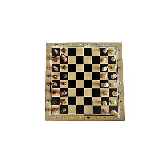 Joc 3 in 1 sah, table si dame, maro-bej, in cutie din lemn