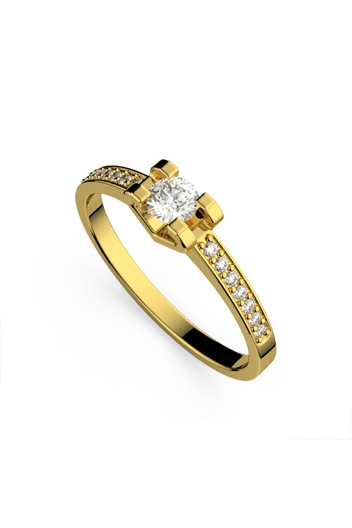 Inel de logodna, Coriolan, aur galben 18K, diamant central 0.21 carate GVS1, diamante secundare 0.084 carate GVS1