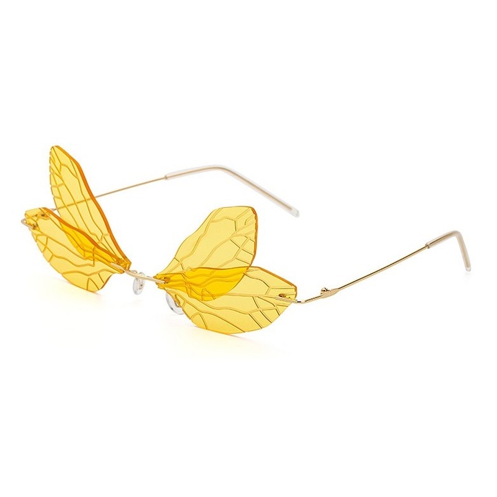 Ochelari de soare, Venisymlis, Lentile transparente, Rama metalica, Model aripi, Galben