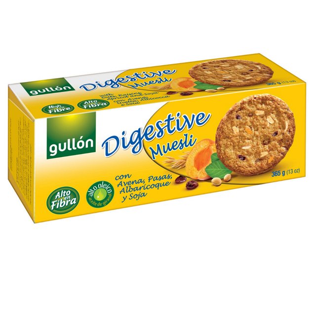 Biscuiti din faina de grau cu fulgi de ovaz, stafide, caise si soia caramelizata, 230g, Gullon