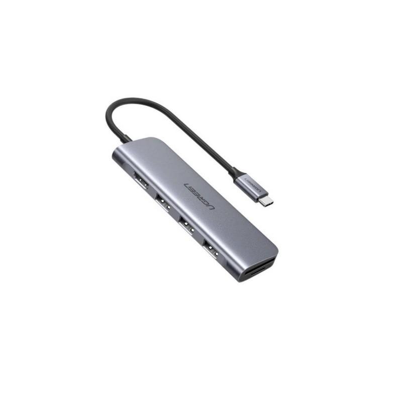 Adaptor HUB aluminiu 6-in-1 UGREEN CM195, USB-C - 3x USB 3.0, 1x HDMI, 1x SD, 1x Micro SD, 15cm, Gri