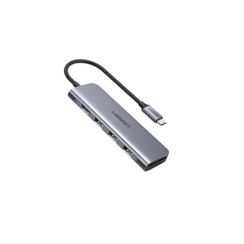 Adaptor HUB aluminiu 6-in-1 UGREEN CM195, USB-C - 3x USB 3.0, 1x HDMI, 1x SD, 1x Micro SD, 15cm, Gri Adaptor HUB aluminiu 6-in-1 UGREEN CM195, USB-C - 3x USB 3.0, 1x HDMI, 1x SD, 1x Micro SD, 15cm, Gri