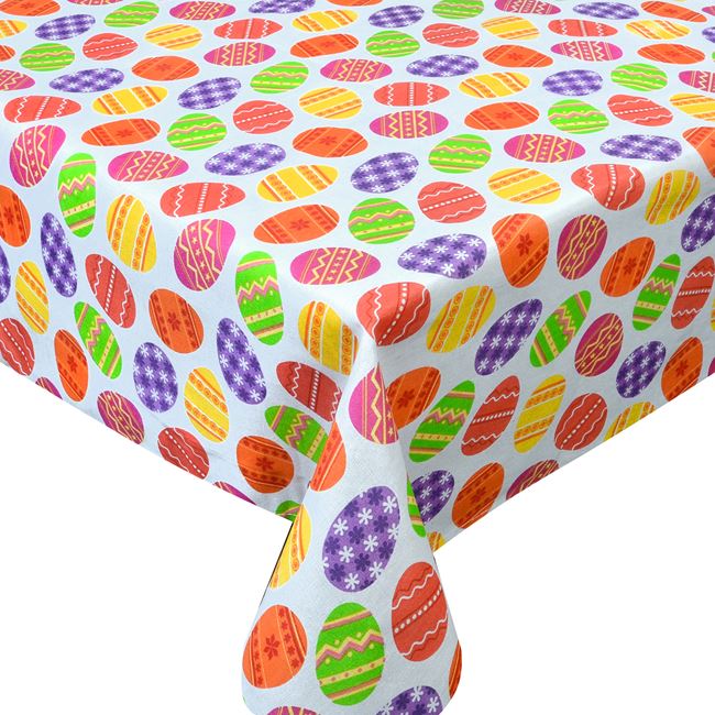 Fata de masa din bumbac, motive de Paste, oua colorate, 180 x 140 cm