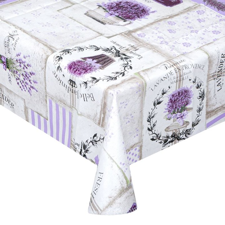 Покривка за маса, Cali, лилава пластмаса с лавандула, 170x130 см