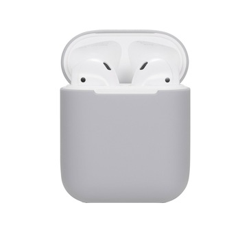 Husa suport cutiuta casti compatibila cu Airpods Apple Iphone, silicon, Gri, 2 piese Husa suport cutiuta casti compatibila cu Airpods Apple Iphone, silicon, Gri, 2 piese