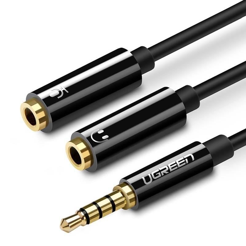 Splitter audio pentru casti si microfon UGREEN AV141, tata mini jack 3.5 mm la 2x mama mini jack 3.5 mm, 20cm, Negru