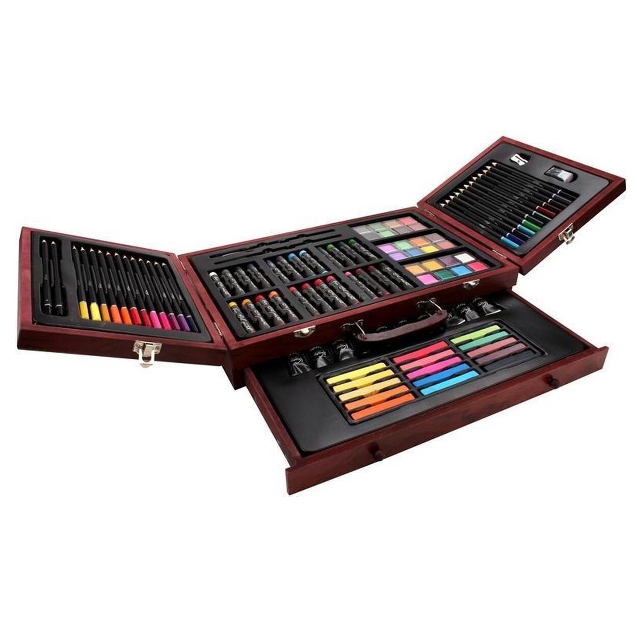 Set creativ desen multifunctional in cutie de lemn Nassau Lux 103 piese