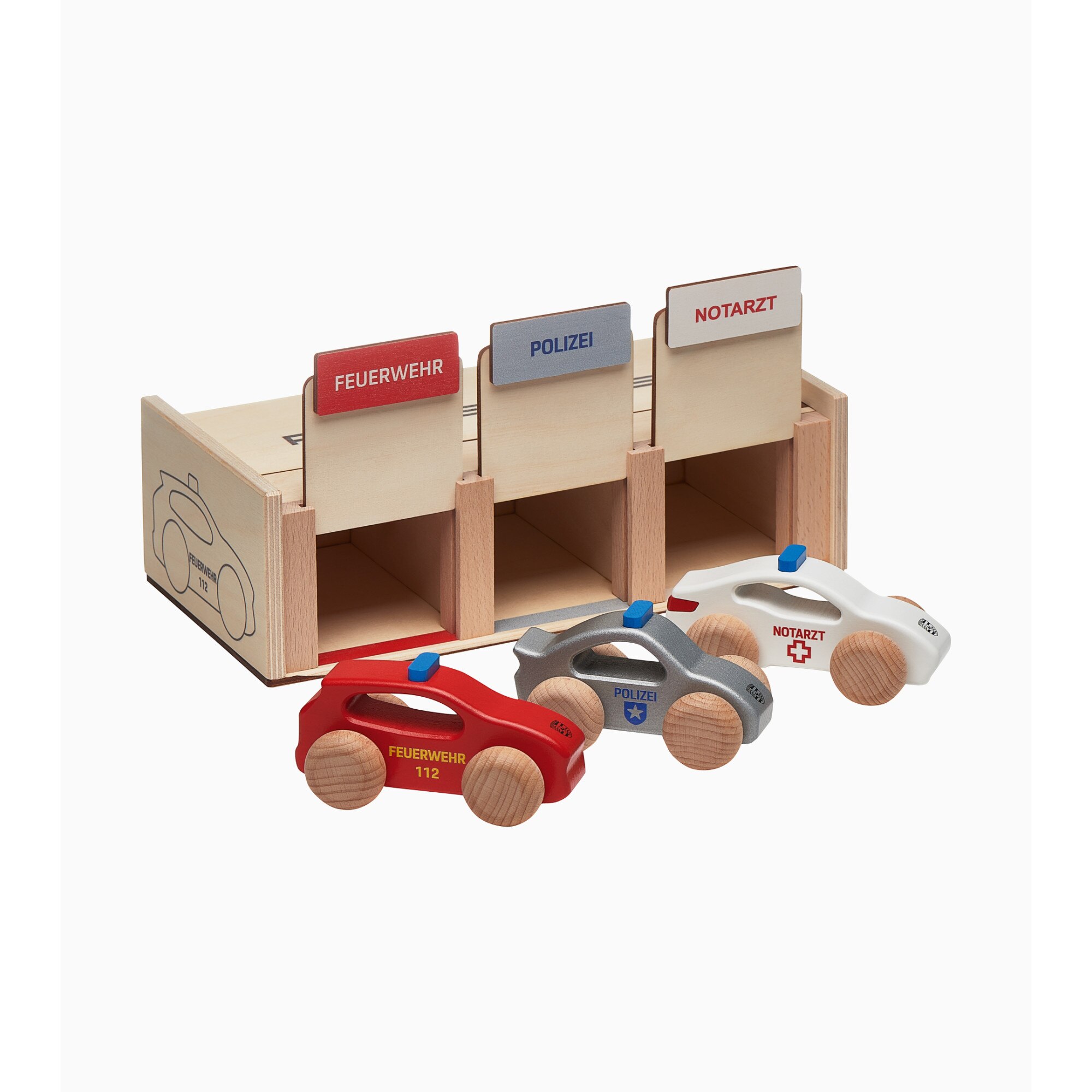 Set 3 masinute de urgenta, Original Porsche, din lemn, Multicolor