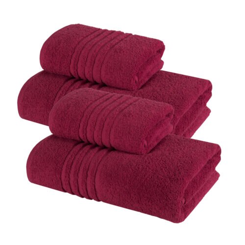 Set 4 prosoape bumbac 100% cu linii, Ralex Pucioasa, Family Pack, Grena