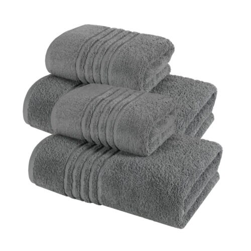 Set 4 prosoape bumbac 100% cu linii, Ralex Pucioasa, Family Pack, Gri